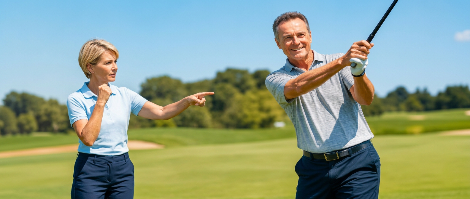 Golflehrer beim Training auf dem Golfplatz